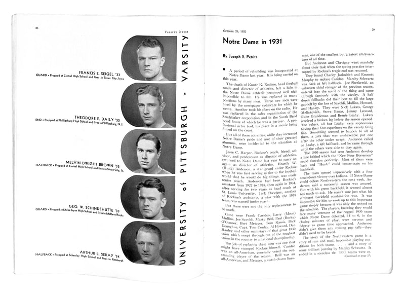 10/29/1932 Notre Dame vs. Pitt College Program 185773