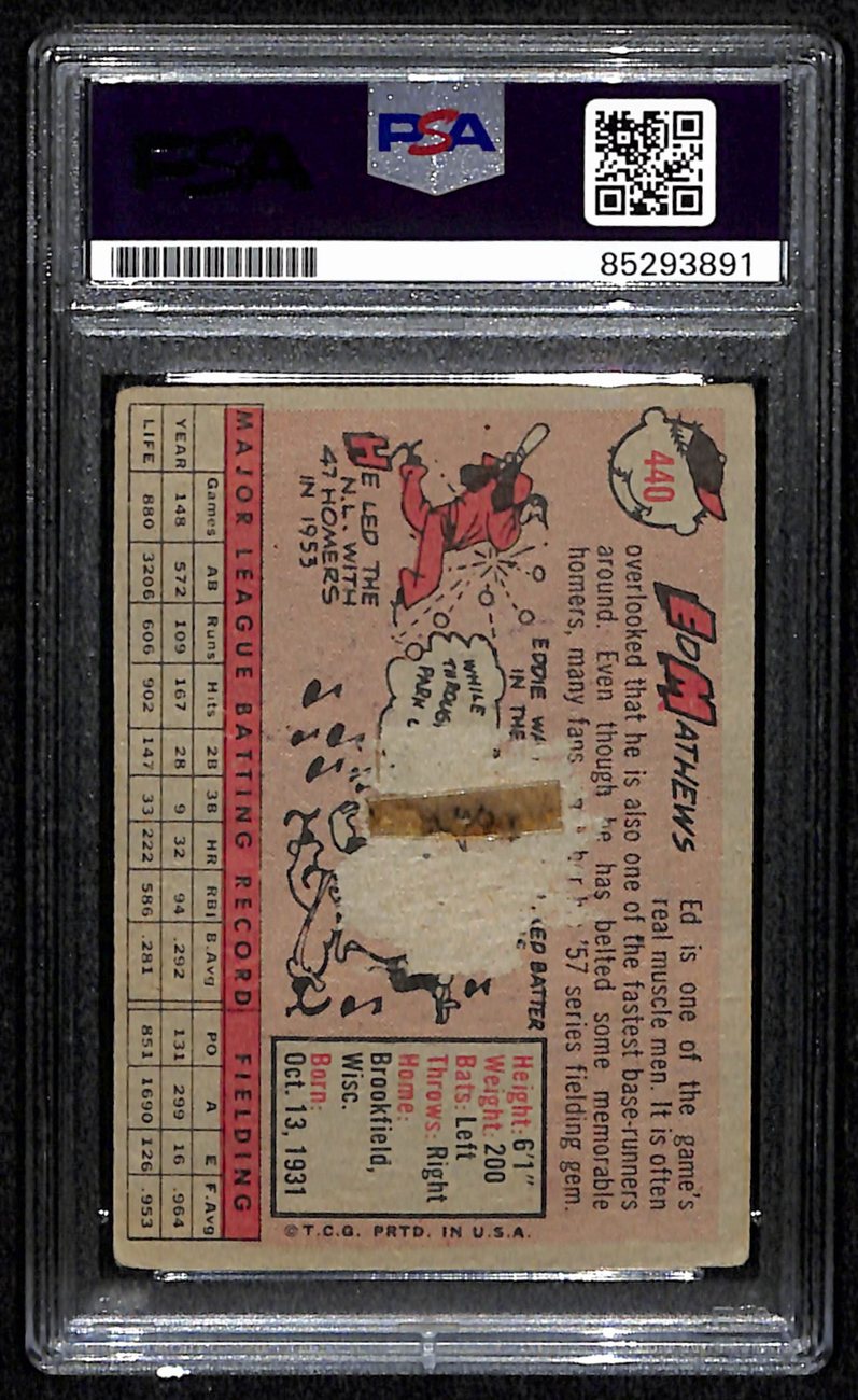 Ed Mathews HOF Signed/Autographed 1958 Topps Card #440 Braves PSA/DNA 190651