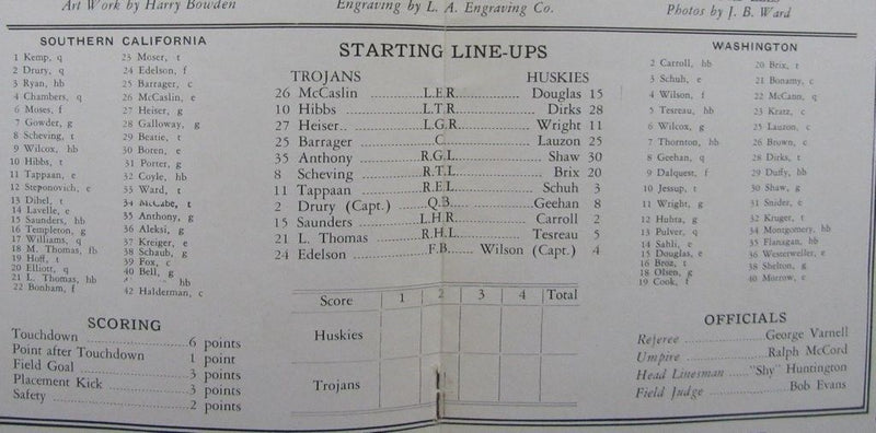 1927 Washington vs. USC Pigskin Review Football  Game Program 12/3/27 130343