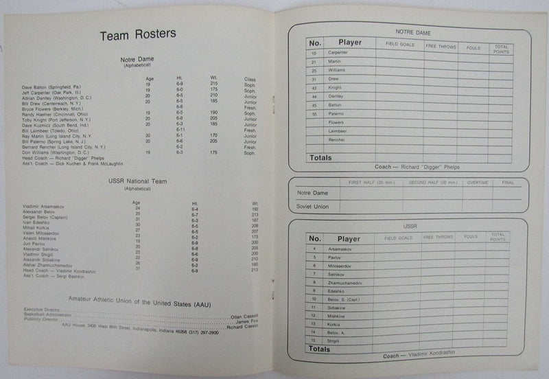1975 Notre Dame vs. Soviet Union College Basketball Program 131404