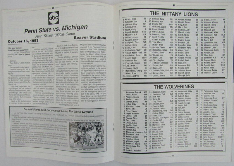 Lot of 10 1993 Penn State Nittany Lions Football Program 138907