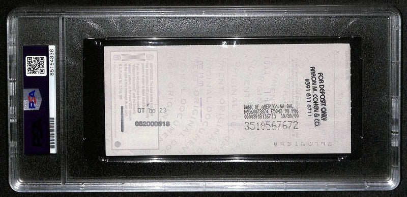 Johnny Unitas HOF Signed/Auto 2000 Bank Check Colts PSA/DNA GEM MT 10 189585