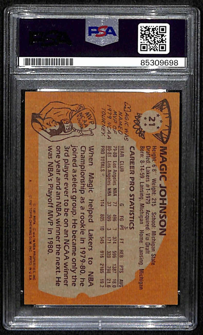 Majic Johnson HOF Signed/Autographed 1981 Topps Card #21 Lakers PSA/DNA 190689