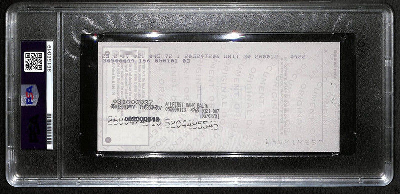 Johnny Unitas Signed 4/15/02 Check PSA/DNA GEM MT 10 188651