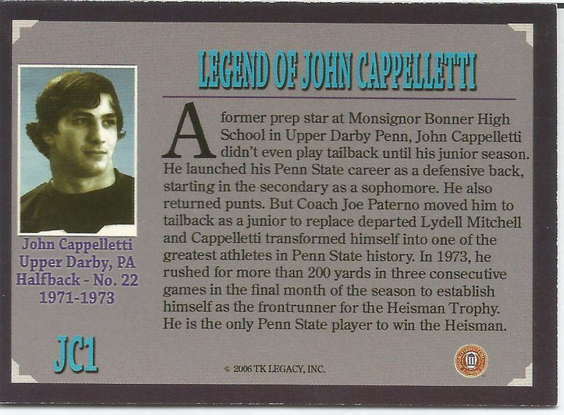 John Cappelletti Signed/Autographed 2006 Penn State TKLegacy Card #JC1 151189