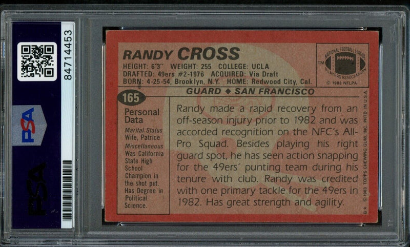 1983 TOPPS Randy Cross #165 Authentic Card Signed 49ers PSA/DNA 176699