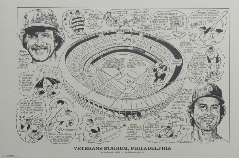Veterans Stadium, Philadelphia 22x16 Lithograph w/ Mike Schmidt & Steve Carlton