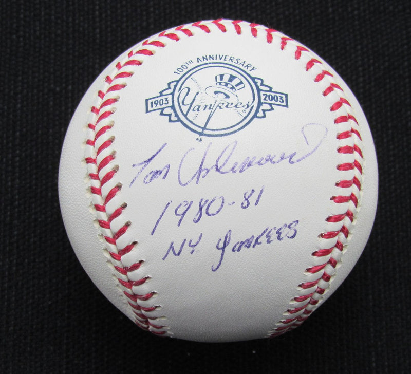 Tom Underwood Signed/Auto Yankees 100th OML Baseball JSA Inscr  186798