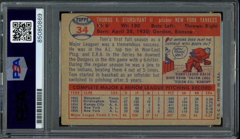 1957 TOPPS Tom Sturdivant #34 Auth Card Signed Yankees PSA/DNA 184098
