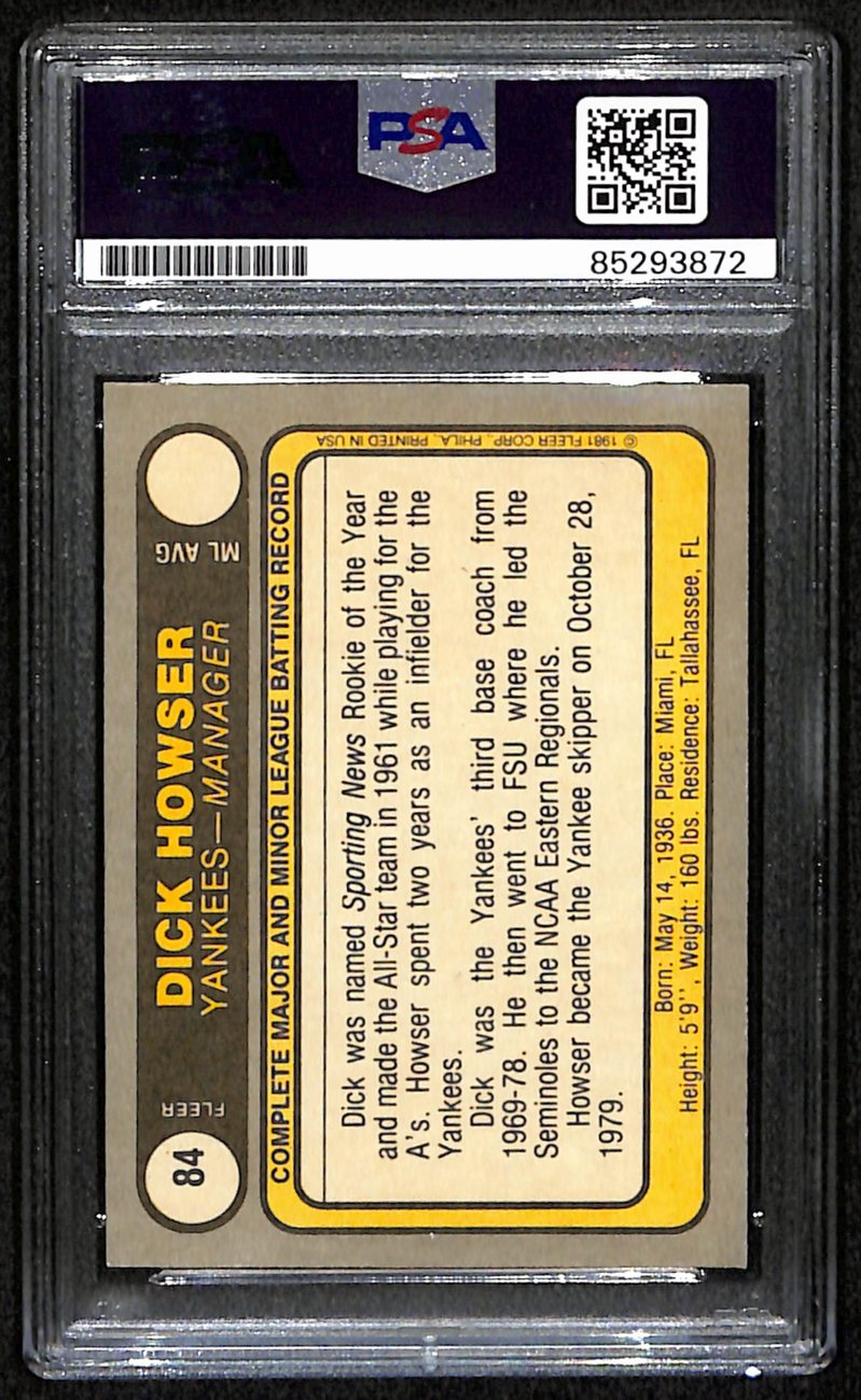 Dick Howser Signed/Auto 1981 Fleer Card #84 New York Yankees PSA/DNA 190683