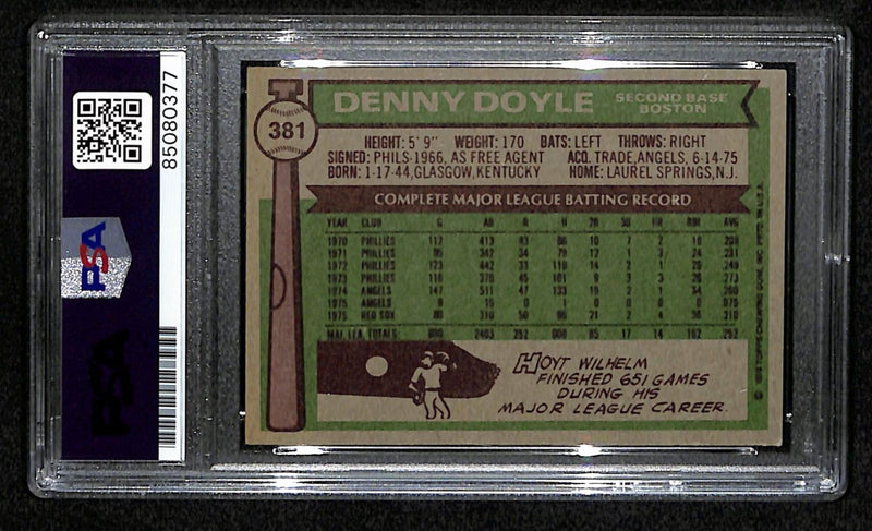 Denny Doyle Signed 1976 Topps Card #381 Boston Red Sox PSA/DNA 184391