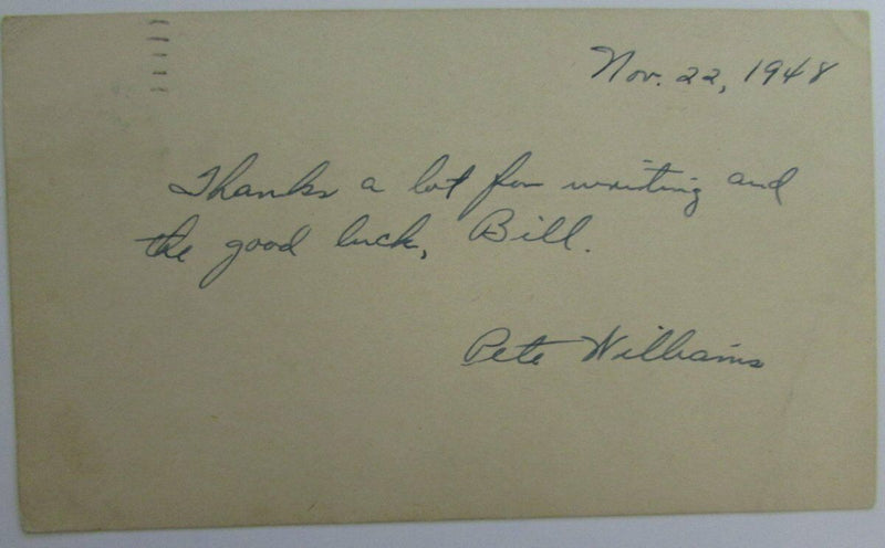 Pete Williams "Pistol Pete" Navy CFB Signed Vintage 1948 GPC Postcard 144830