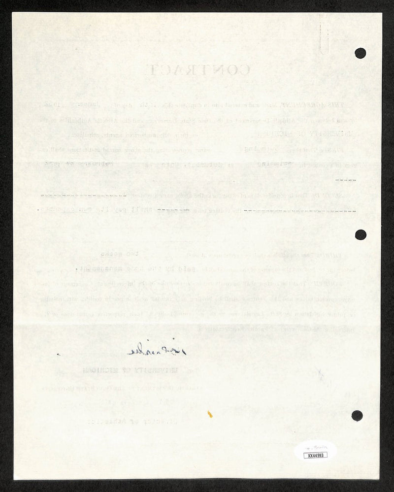 Fritz Crisler CFB HOF Signed 1952 Contract University of Michigan JSA 185589