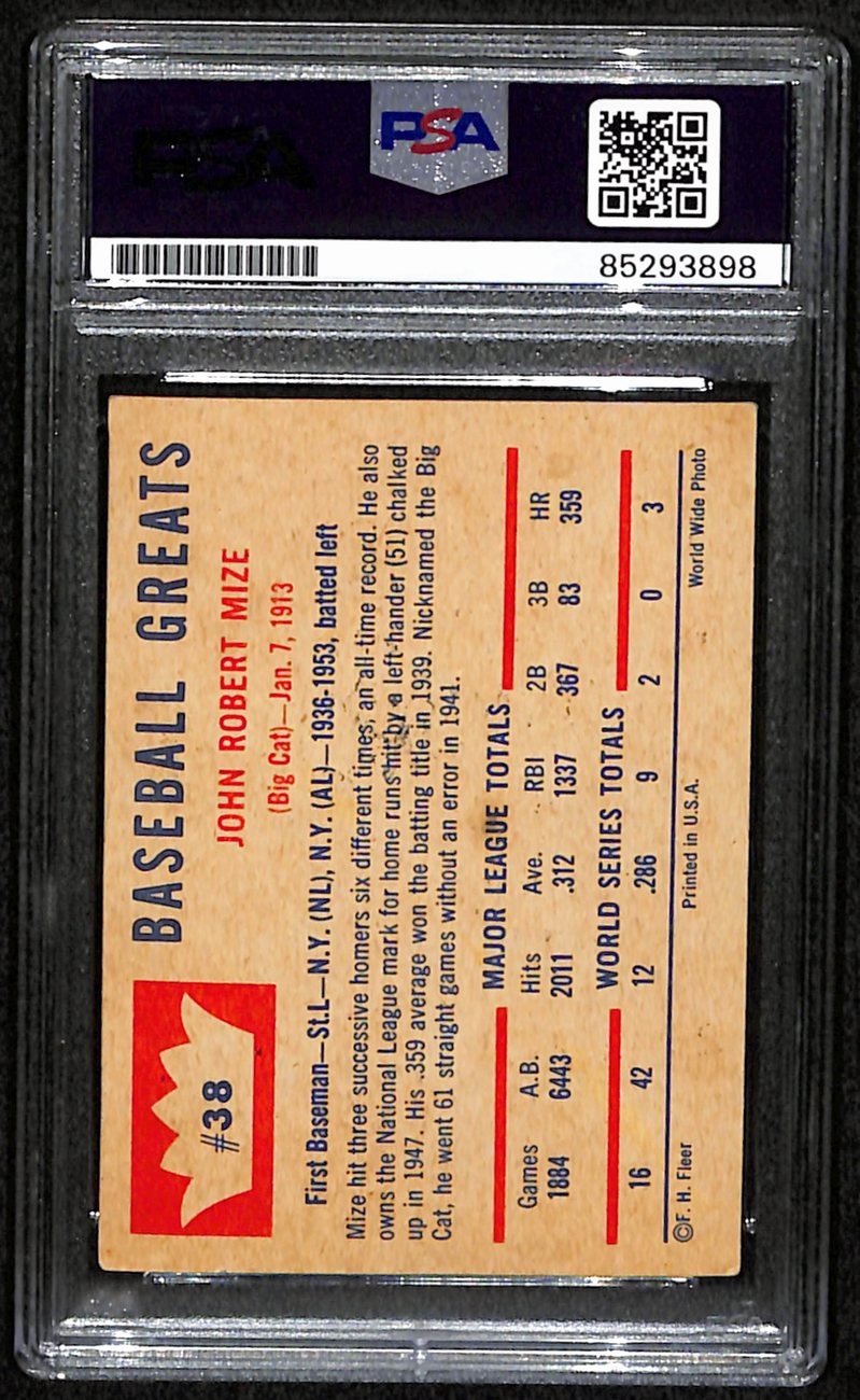 Johnny Mize HOF Signed/Autographed 1960 Fleer Card #38 Yankees PSA/DNA 190658