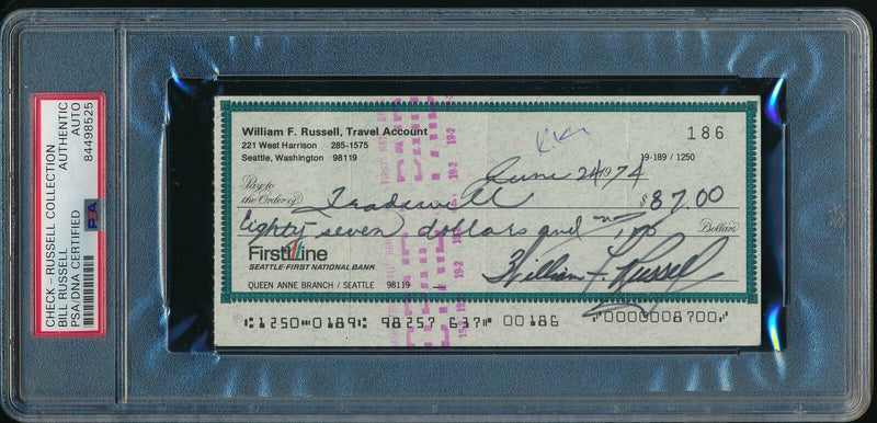 Bill Russell HOF Autographed/Signed 1974 Bank Check Boston Celtics PSA/DNA