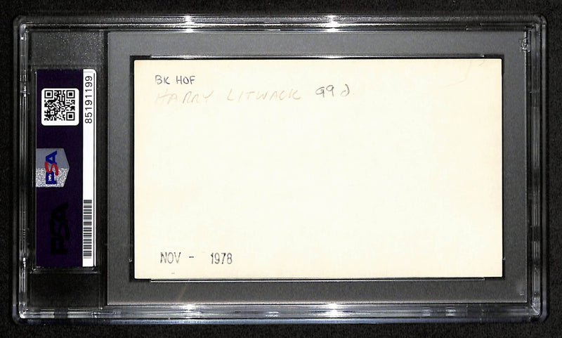 Harry Litwack HOF Signed/Auto 3x5 Index Card Temple PSA/DNA 188555