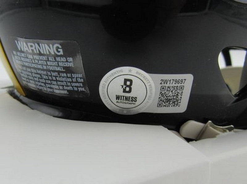 Rocky Bleier HOF Signed/Inscr Black Mini Helmet Steelers Becket Witness 191560