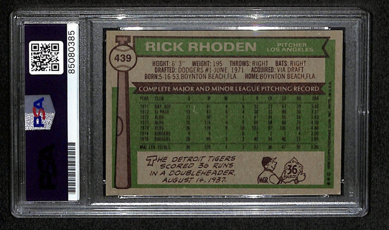 Rick Rhoden Signed 1976 Topps Card #439 Los Angeles Dodgers PSA/DNA 184417