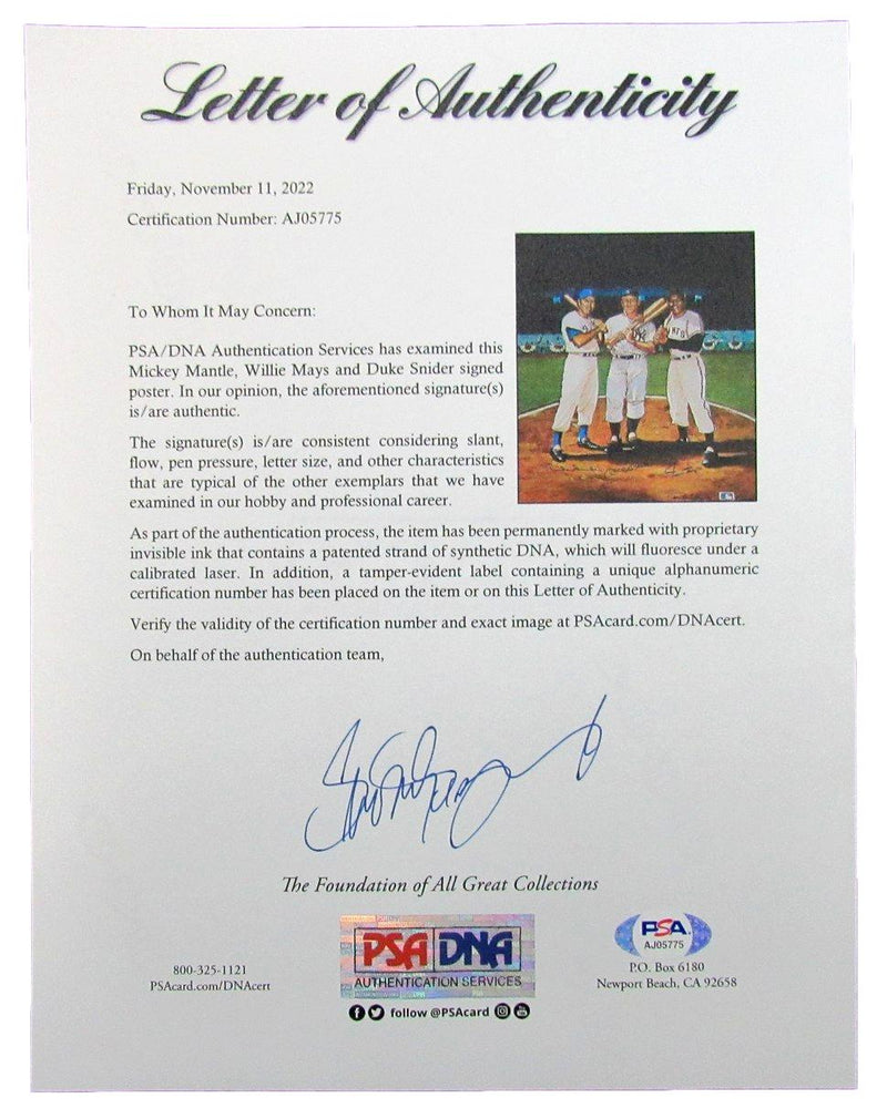 Mickey Mantle/Willie Mays/Duke Snider Multi-Autographed 26x23 Lithograph PSA/DNA
