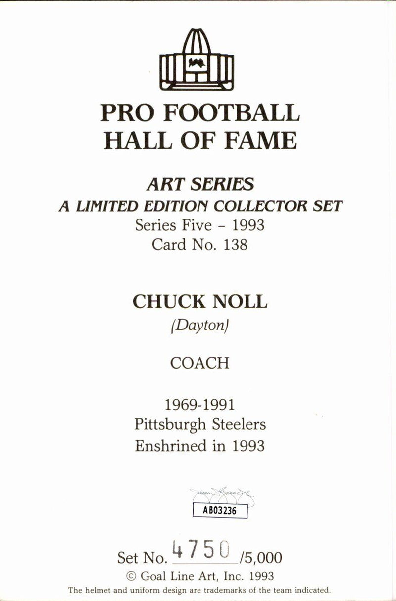 Chuck Knoll HOF Steelers Signed/Inscr Goal Line Art GLAC Postcard JSA 167124