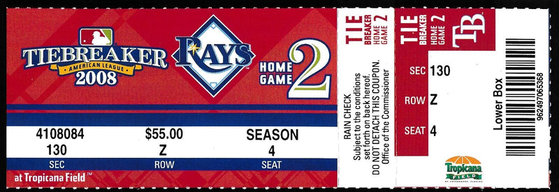 2008 ALDS Game 2 Tiebreaker Full Ticket Phantom Game Never Played 181065