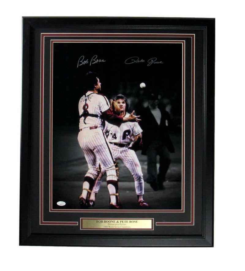 PETE ROSE / BOB BOONE  Phillies 1980 World Series Signed 16x20 Photo Framed JSA