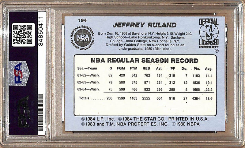 1984-85 Star Company #194 Jeff Ruland Bullets Signed/Auto Card PSA/DNA 178990