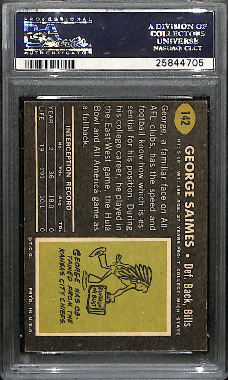 George Saimes Signed 1969 Topps Card #142 Buffalo Bills PSA/DNA 185973
