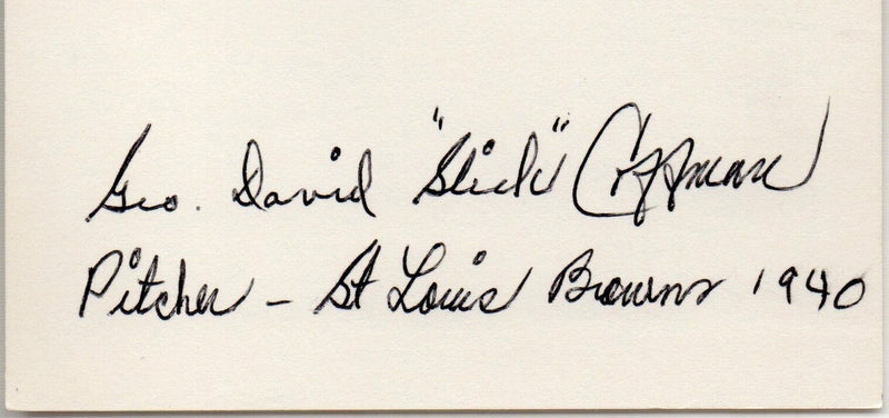 George David "Slick" Coffman d.2003 Tigers/Browns Signed 3x5 Index Card 145612
