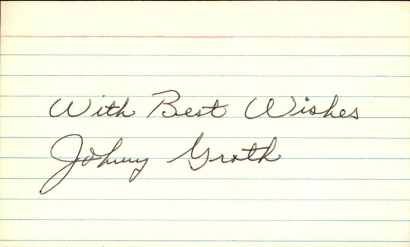Johnny Groth Tigers/White Sox/Senators Signed/Autographed 3x5 Index Card 162542