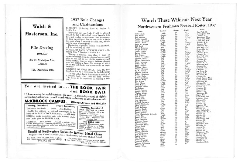 11/20/1937 Notre Dame vs. Northwestern Program 185903