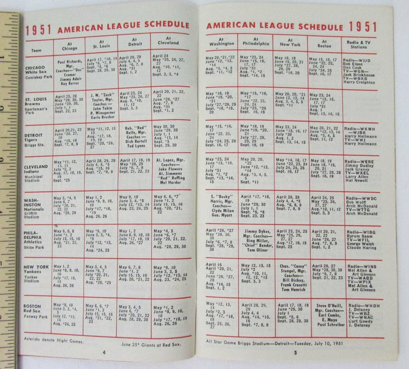 1950 and 1951 Baseball Schedule PM Whiskey Distillers 155102