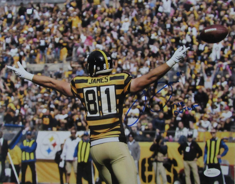 Jesse James Steelers Signed/Inscr"The Outlaw" 11x14 Color Photo JSA 141517