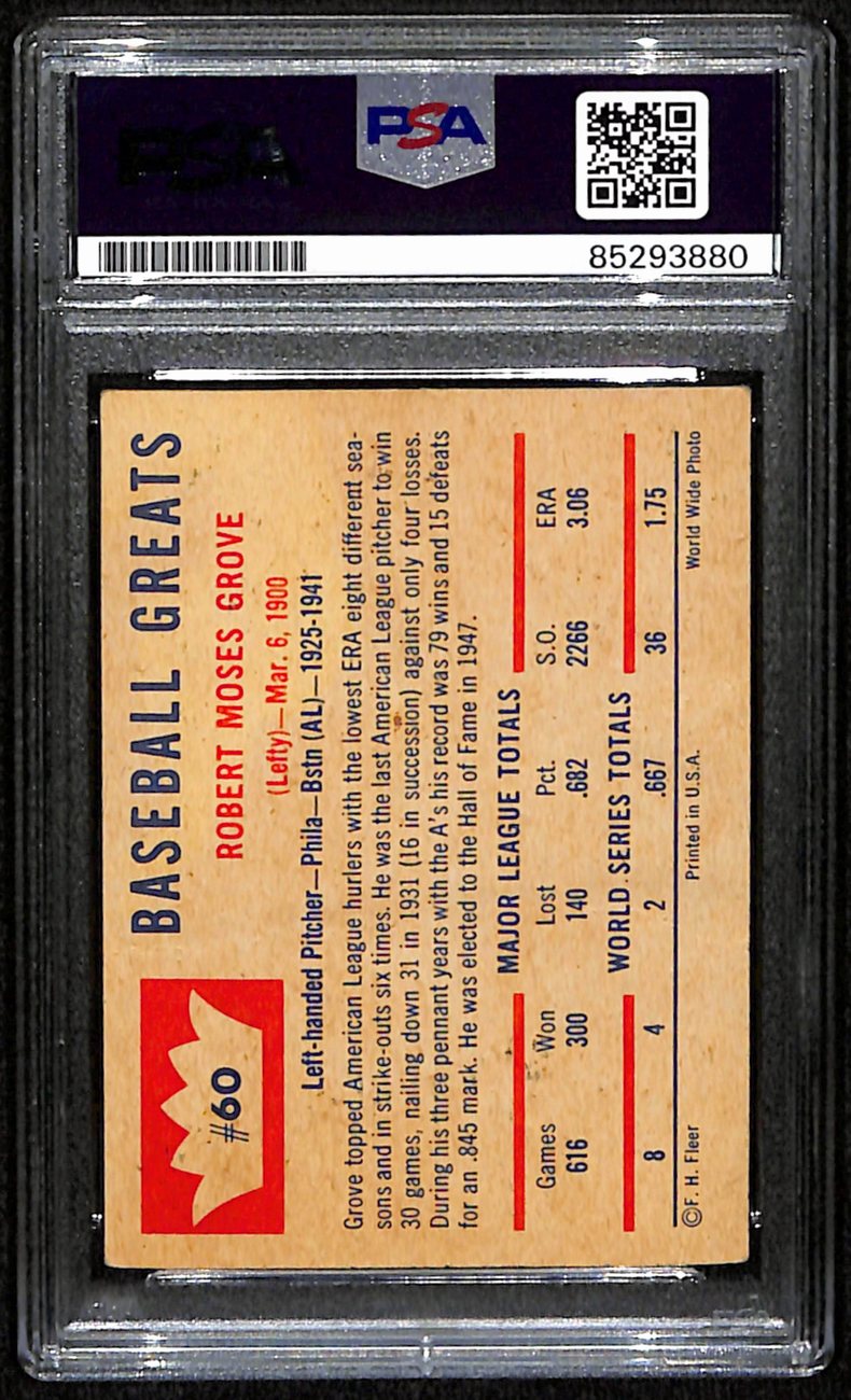 Lefty Grove HOF Signed/Auto 1960 Fleer Card #60 Boston Red Sox PSA/DNA 190896