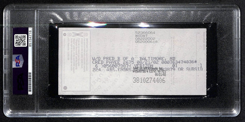 Johnny Unitas Signed 8/19/02 Check PSA/DNA MINT 9 188680