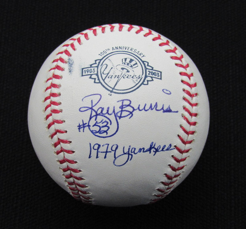 Ray Burris Signed/Auto Yankees 100th OML Baseball JSA Inscr 186699