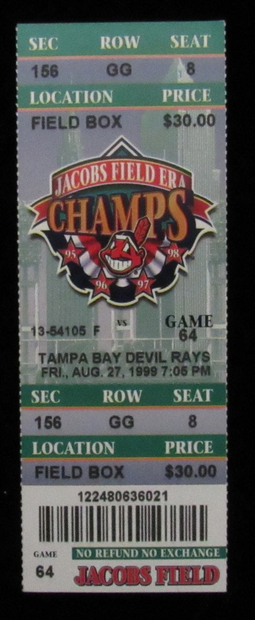 August 27, 1999 Full Ticket Devil Rays vs. Indians Wade Boggs Final Game 184917