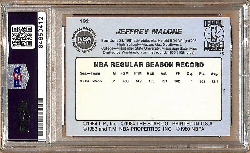 1984-85 Star Company #192 Jeff Malone Bullets Signed/Auto Card PSA/DNA 178984