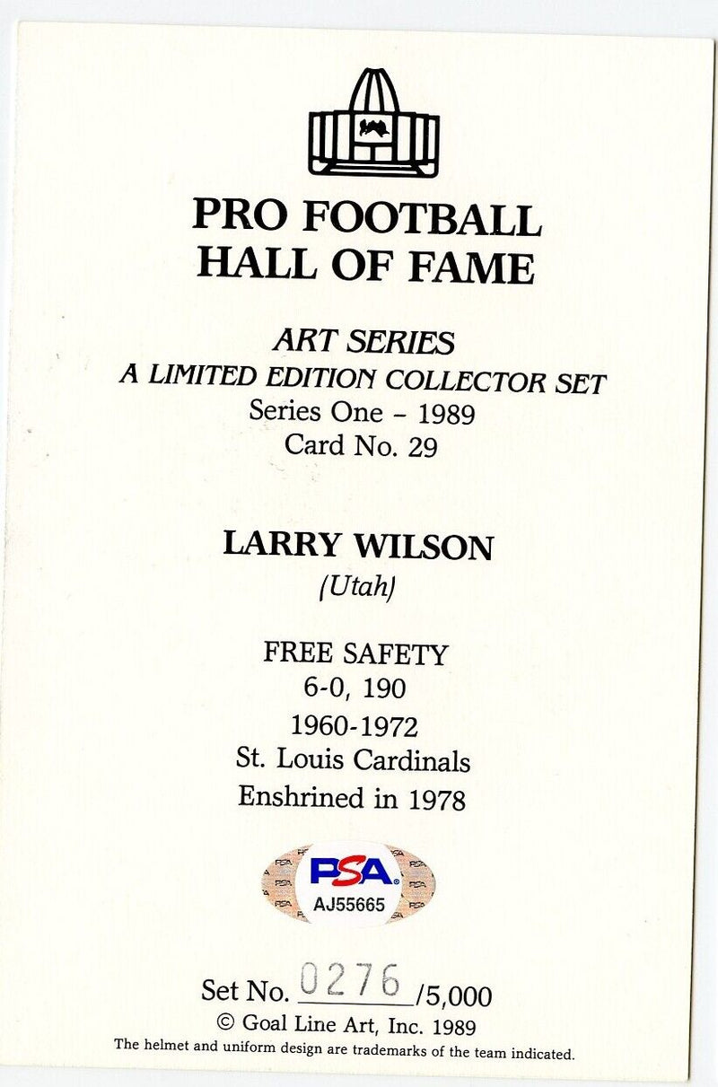 Larry Wilson Signed Goal Line Art GLAC Postcard w/HOF Cards PSA/DNA 160342