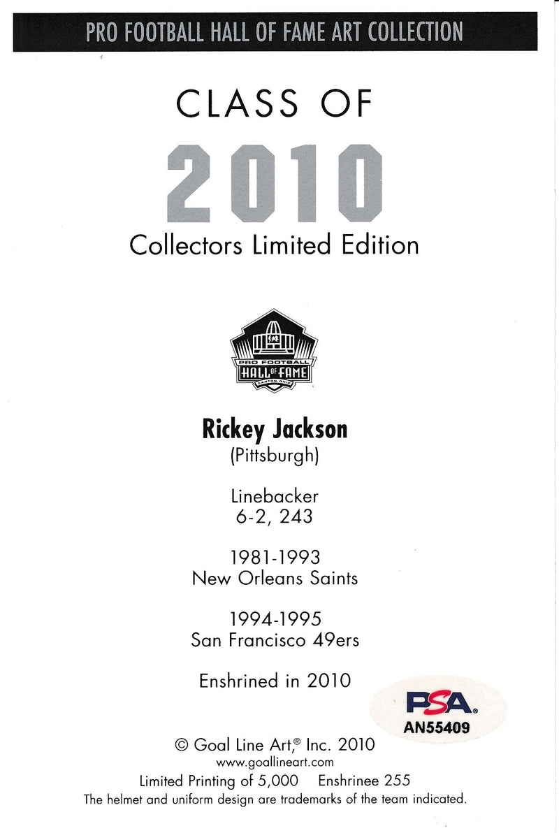 Rickey Jackson HOF Saints Signed 2010 GLAC/Goal Line Art Postcard PSA/DNA 186318