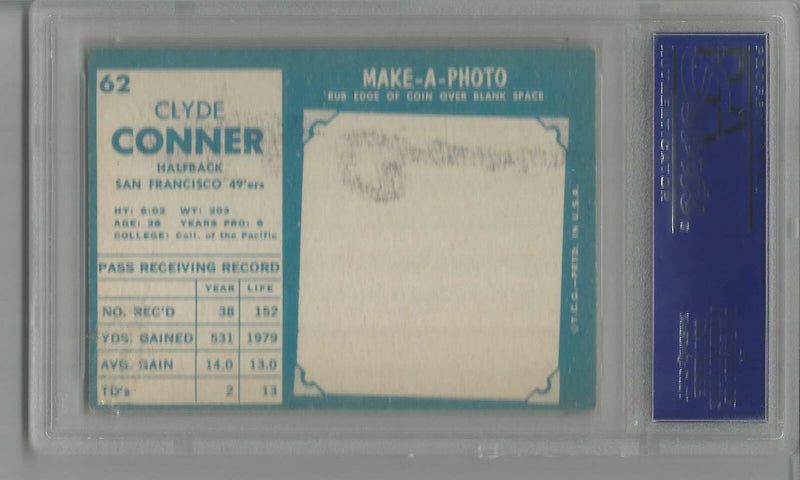 Clyde Conner  49ers Signed 1961 Topps Card #62 PSA/DNA Encapsulated 151080