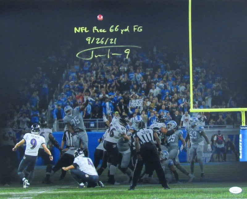 Justin Tucker Autographed/Inscribed 16x20 Photo Baltimore Ravens JSA 175904