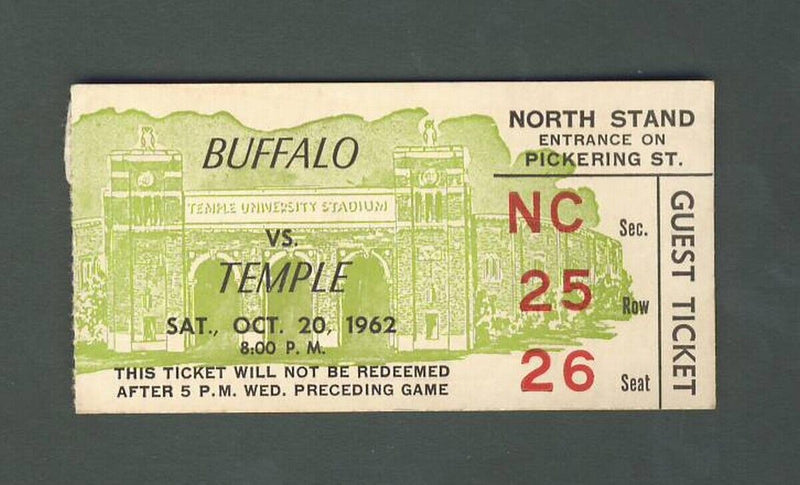 Temple Owls Football Ticket Stub 10/20/1962 vs. Buffalo 142244
