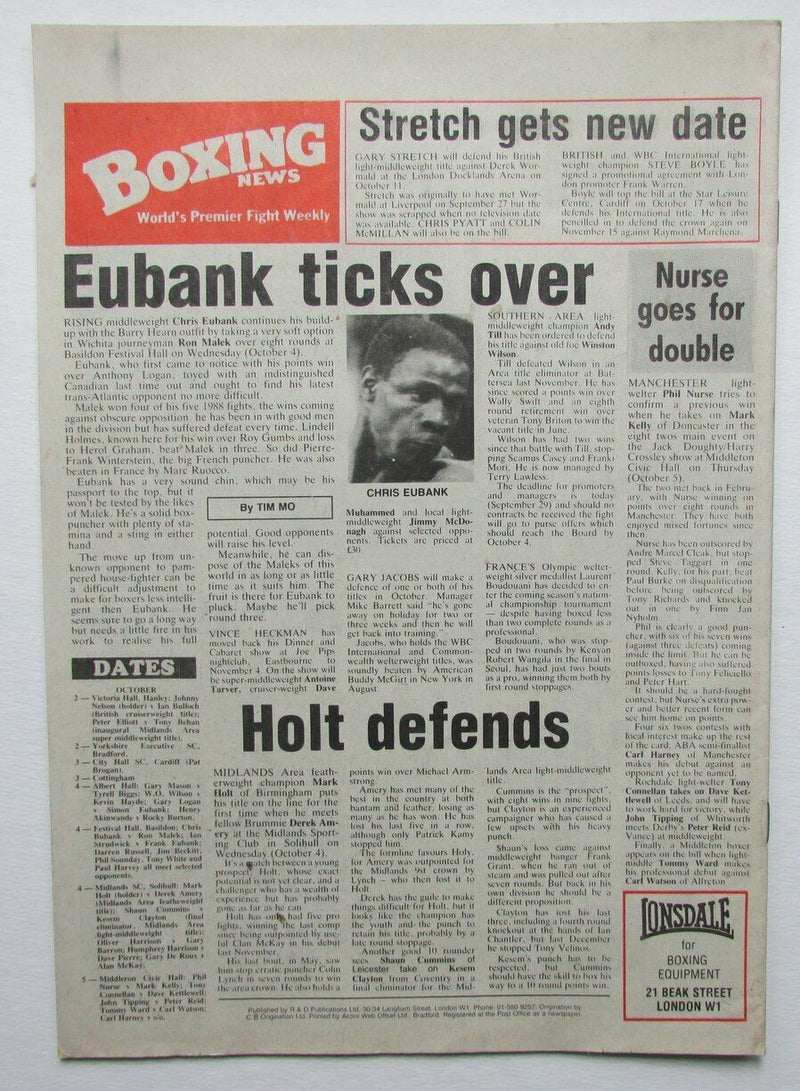 September 28, 1989 Boxing News Magazine Mark Reefer