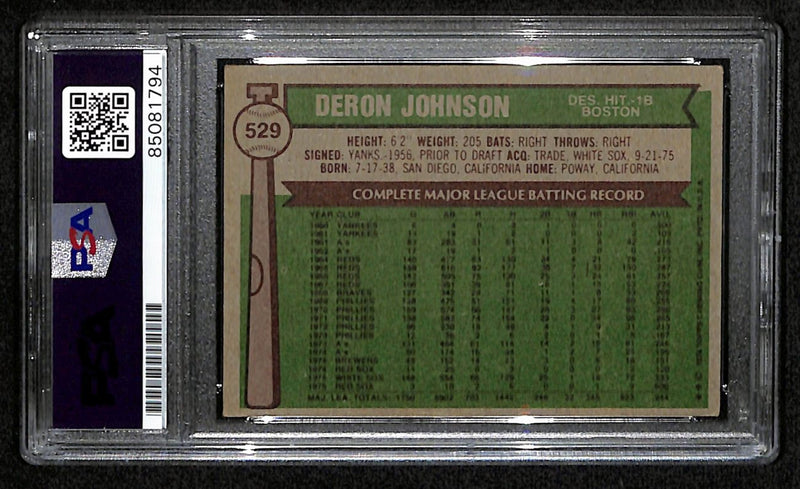 Deron Johnson Signed 1976 Topps Card #529 Boston Red Sox PSA/DNA 184486