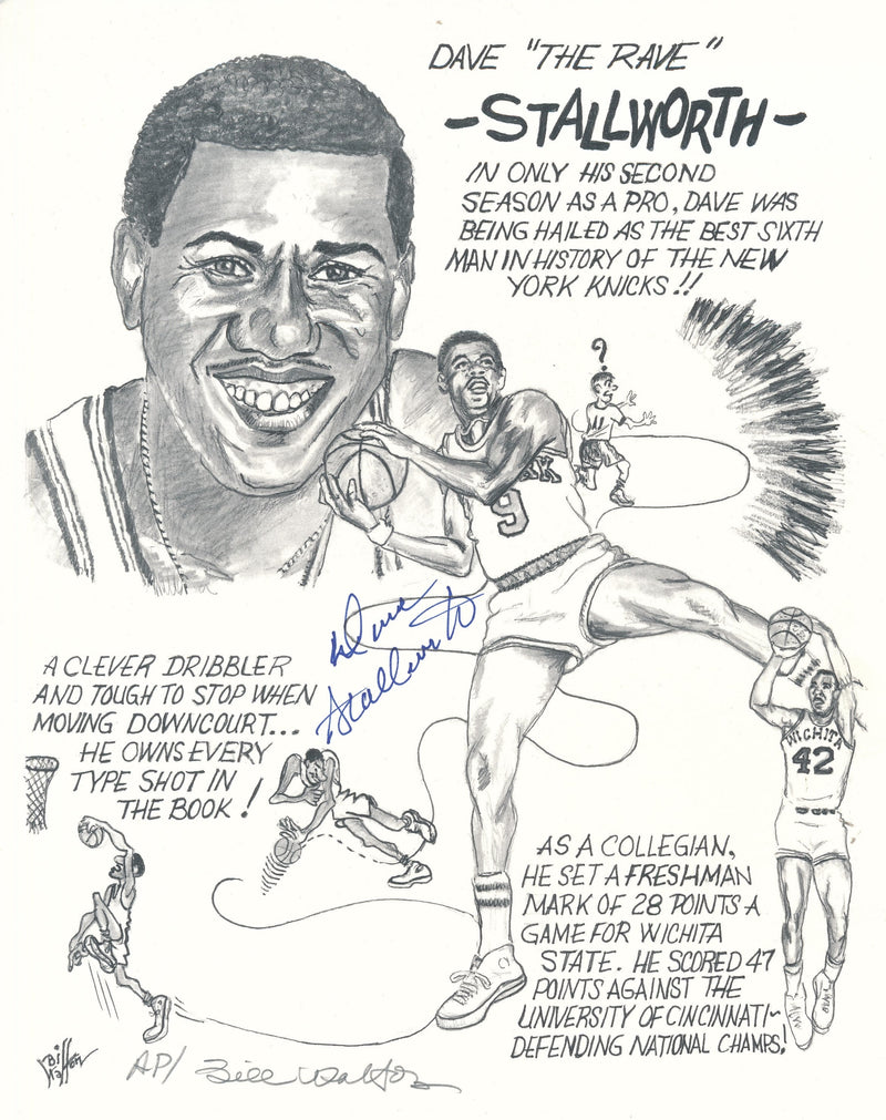 Dave "The Rave" Stallworth Autographed Sketch Drawing New York Knicks