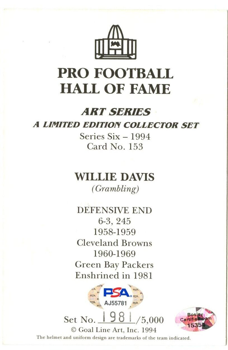 Willie Davis Signed Goal Line Art GLAC Postcard w/HOF Packers PSA/DNA 160358