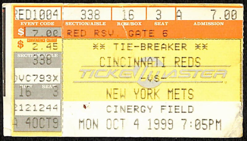 1999 NL Tie Breaker Ticket Stub Mets v Cubs 10/4/1999 Al Leiter Shut Out 187522