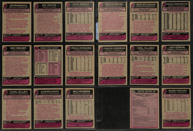 1977 TOPPS Football Minnesota Vikings Starter Team Set (14/28) Cards 189267