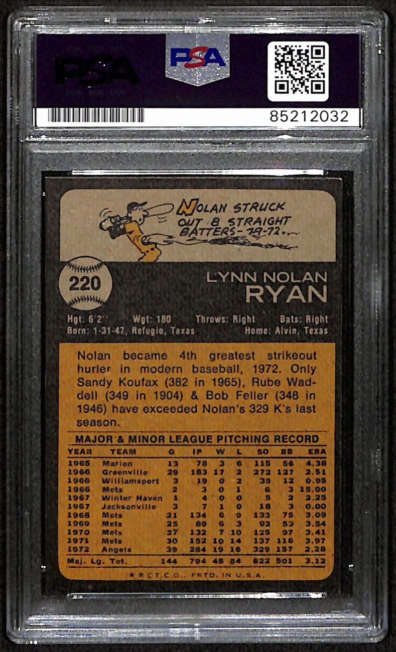 Nolan Ryan HOF Mets Signed/Autographed 1973 TOPPS Card #220 PSA/DNA 187497